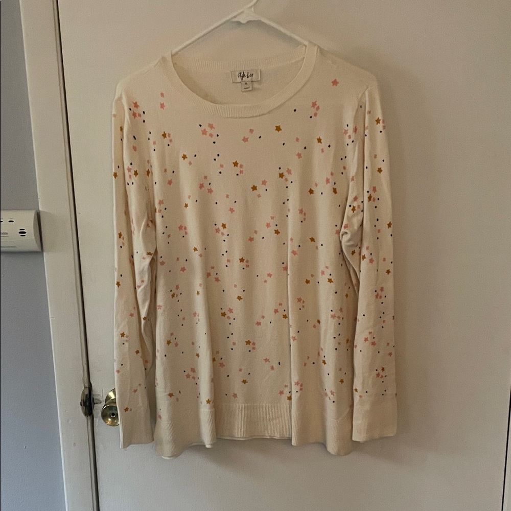 Style & Co. Cream Sweater with Star Pattern